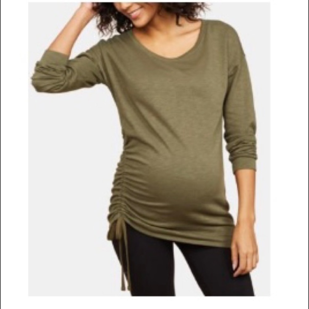 Motherhood Maternity Olive Green Long Sleeve Ruched Side Top